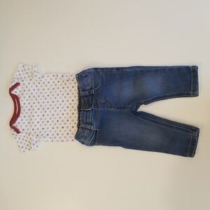 Adorable Fall Outfit - Jean's Paired With A Leaf Themed Onesie